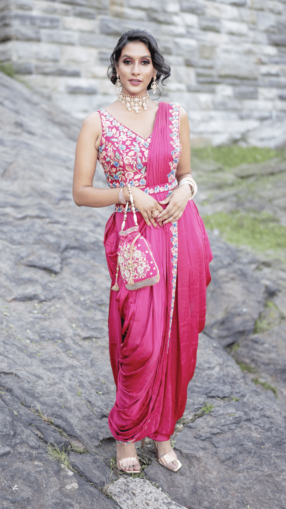 Hot Pink Dhoti Pant Saree
