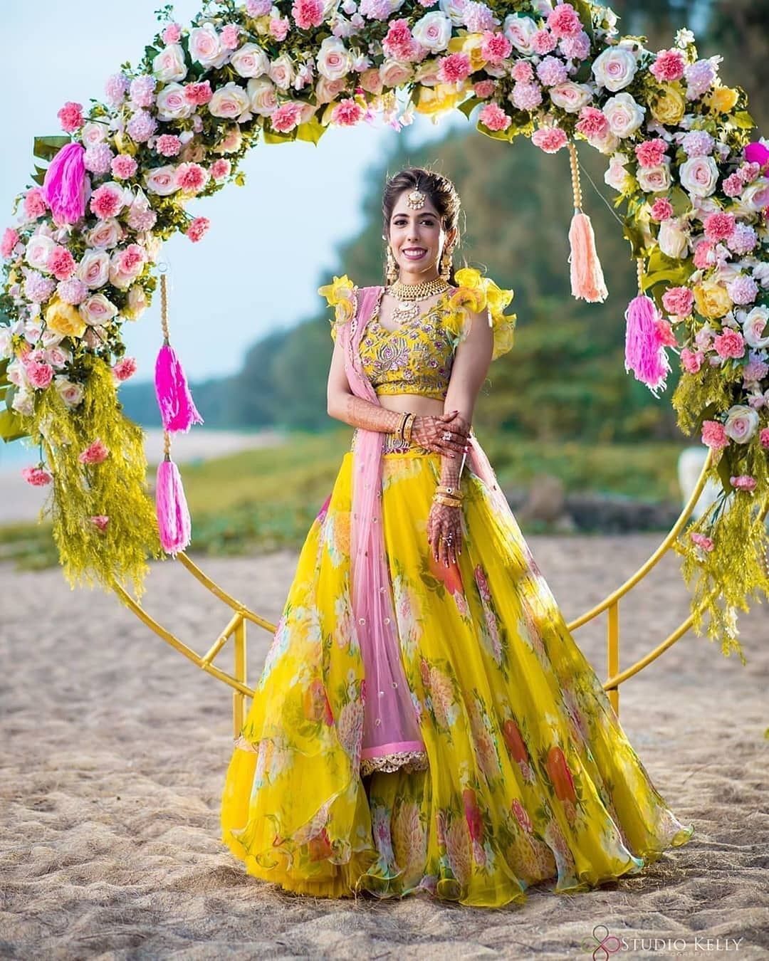 Floral Arch Handmade Simple Haldi Decoration at Home