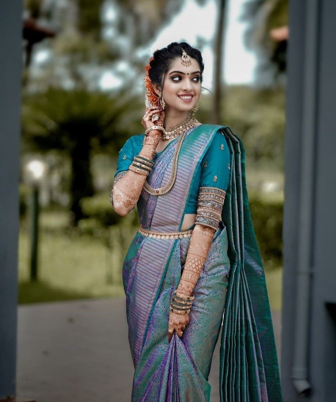 Double Tone Peacock Blue Bridal Saree
