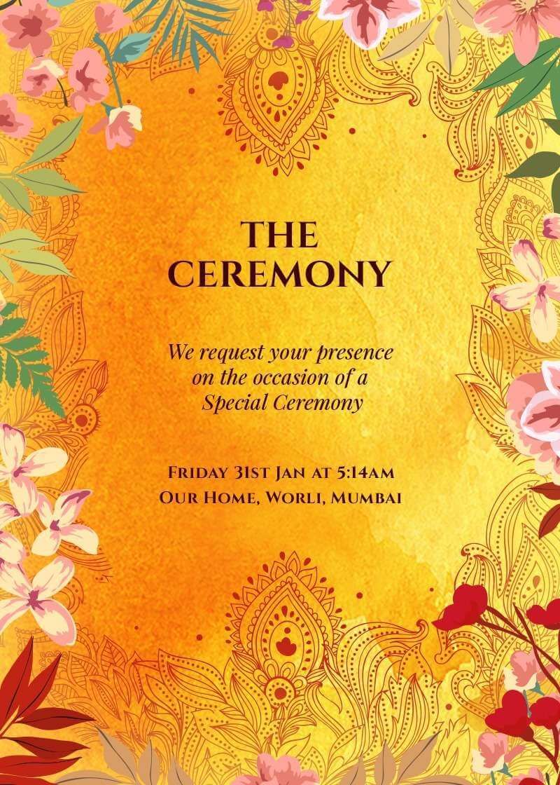 List of Events in Marriage Invitation Card