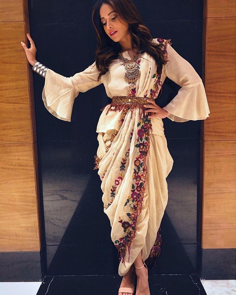 White Phulkari Dhoti Saree