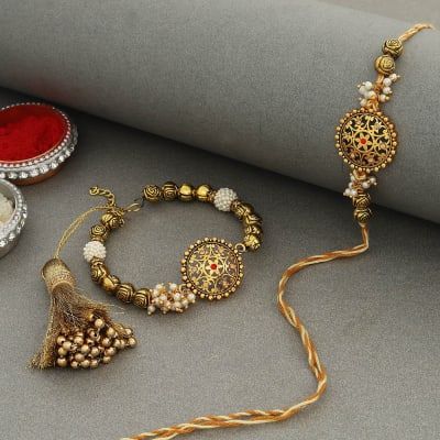 Antique Pearl Bhaiya Bhabhi Rakhi Online