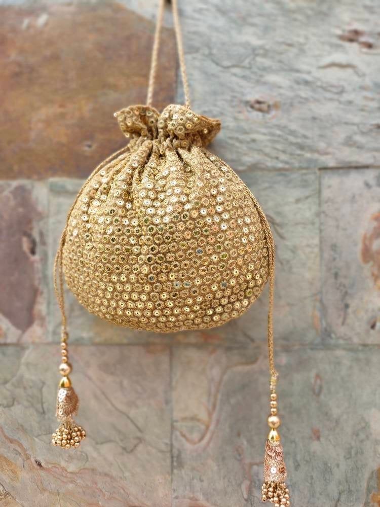 Gold Sequence Bridal Potli Bags