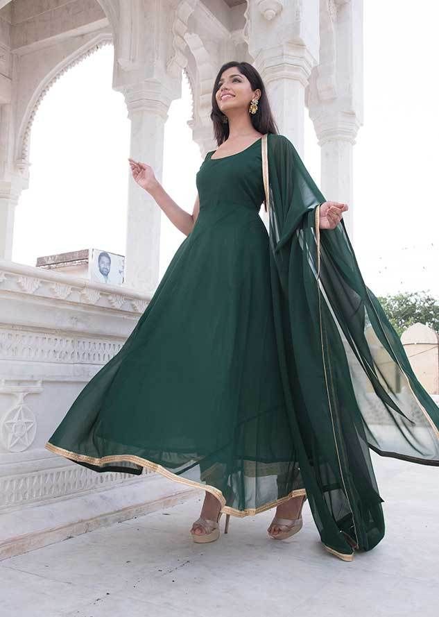 Phthalo Green Georgette Anarkali Kurti with Dupatta