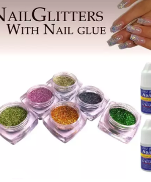Nail Glitter Powder with Nail Glue