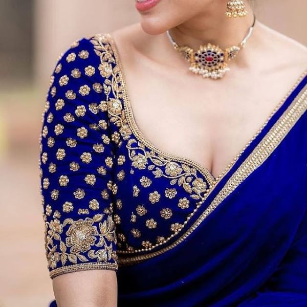 Royalty Blue Prince Cut Blouse with Aari Embroideries