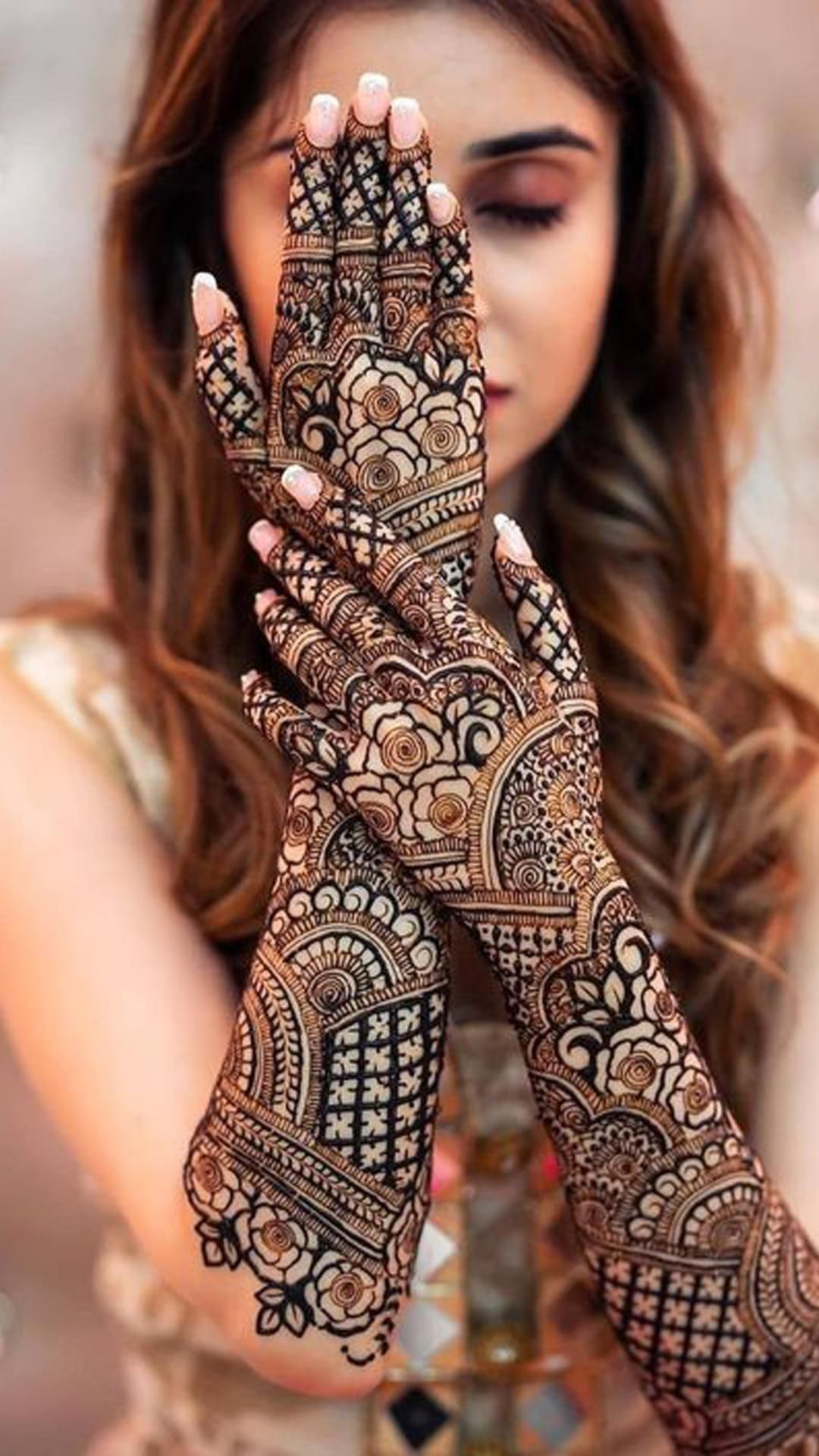 Flower Blocks Mehendi Design for Engagement