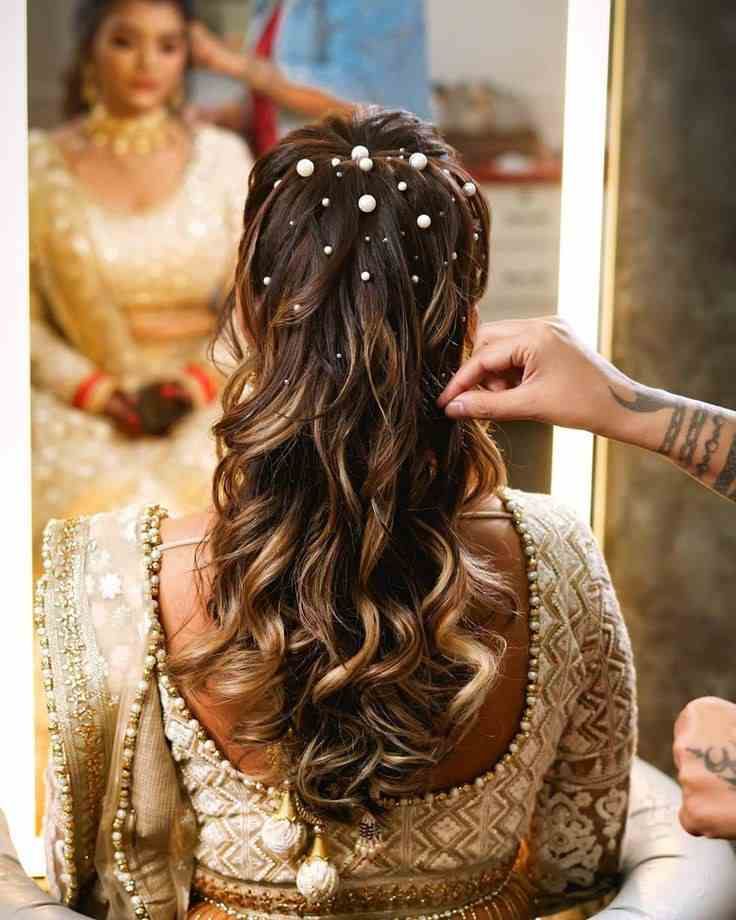 Open Hair Waves Modern Hairstyle for Lehenga