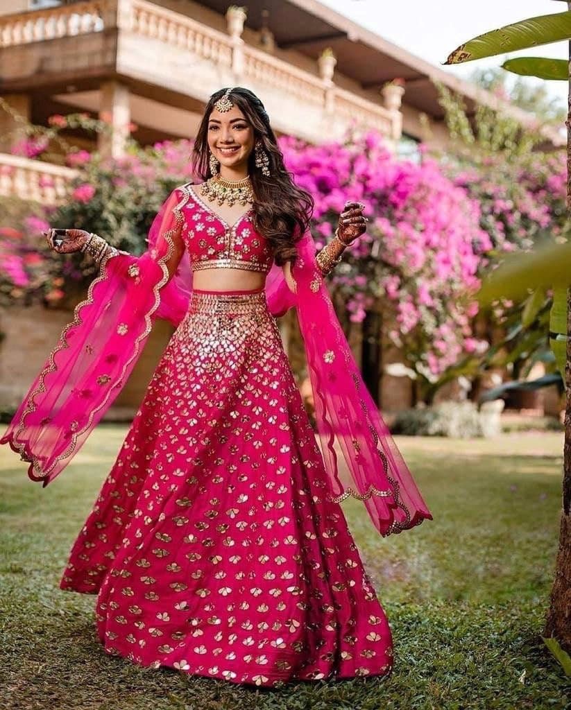 Mirrorwork Magenta Bridal Lehenga
