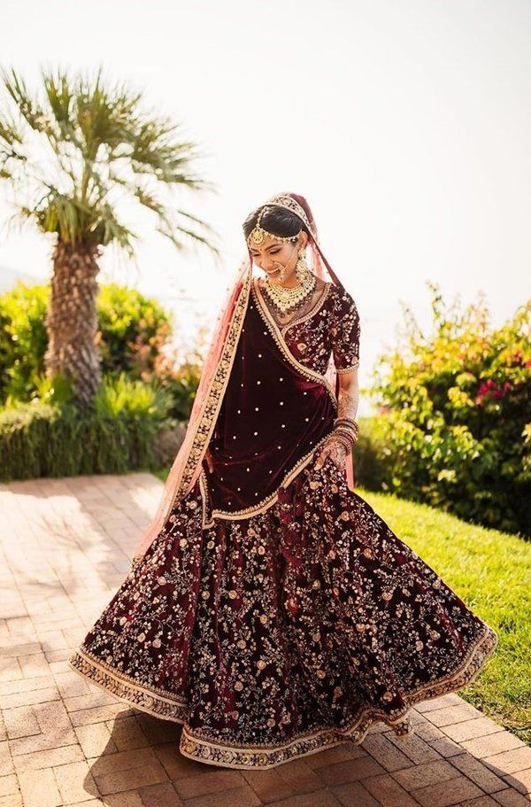 Phulkari Wine Royal Bridal Lehenga