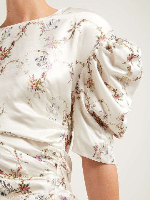 Subtle White Puff Sleeve Blouse in Floral Prints