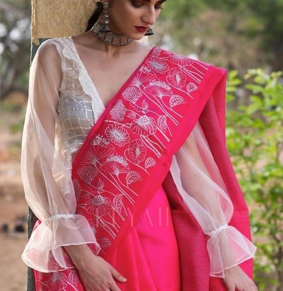 White Net Puff Sleeve Blouse