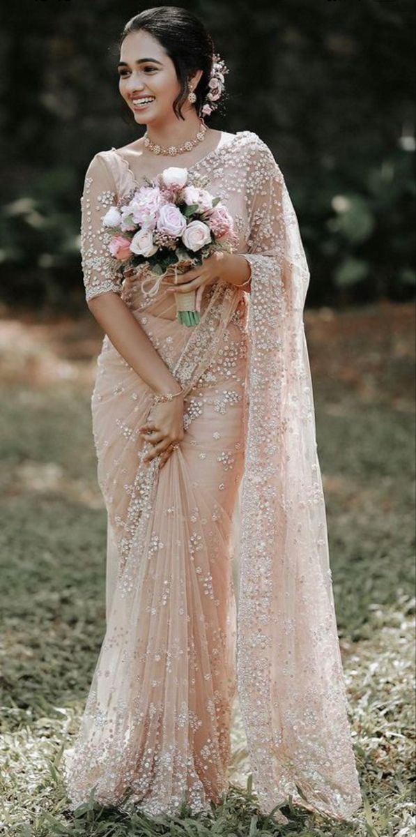 Rose Pink Saree Christian Wedding Dress