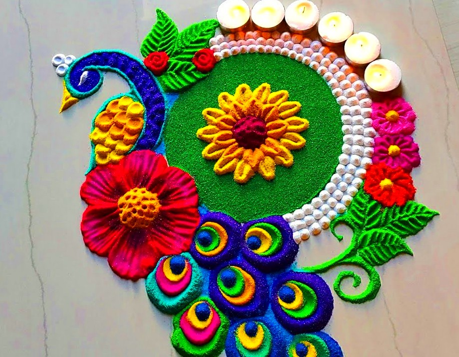 10 Awesome Peacock Rangoli Designs which are Super Bright