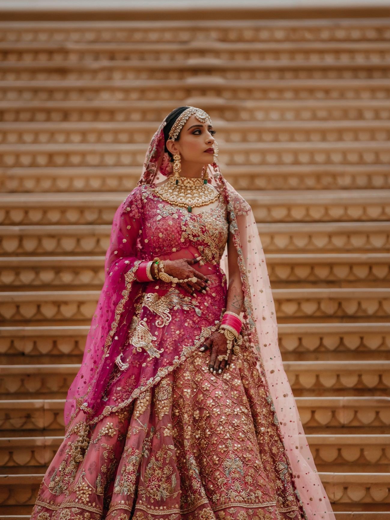 Aari Work Magenta Bridal Lehenga