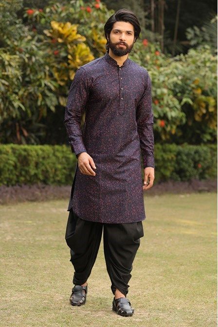 Block Kurta Black Sherwani for Men