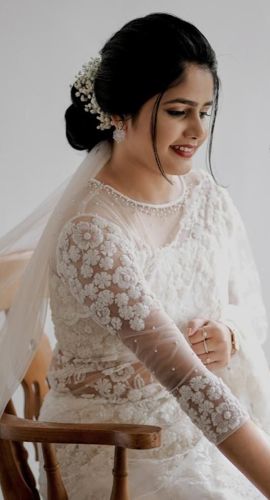 Floral Chiffon Saree Christian Wedding Dress