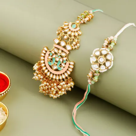 Kundan Pearl Meenakari Bhaiya & Bhabhi Rakhi Online