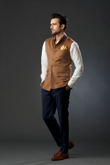 Pocket Square Nehru Jacket in Silk Fabric , Wedding neheru jackets