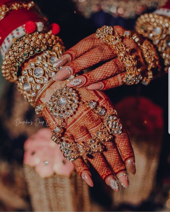 White Kundan Bracelet with Ring for Rajasthani Brides