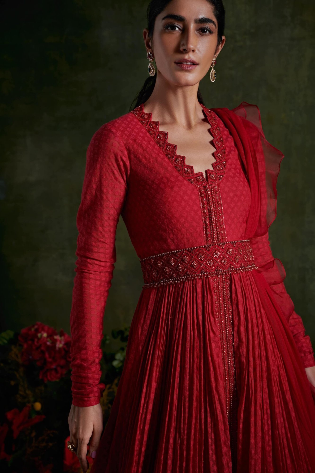 Hibiscus Red Anarkali Kurti with Dupatta