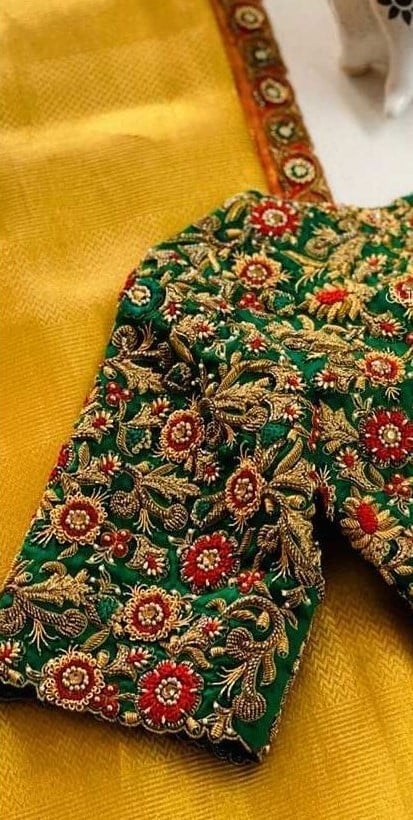 The Antique Zardosi Work Green Bridal Blouse Designs
