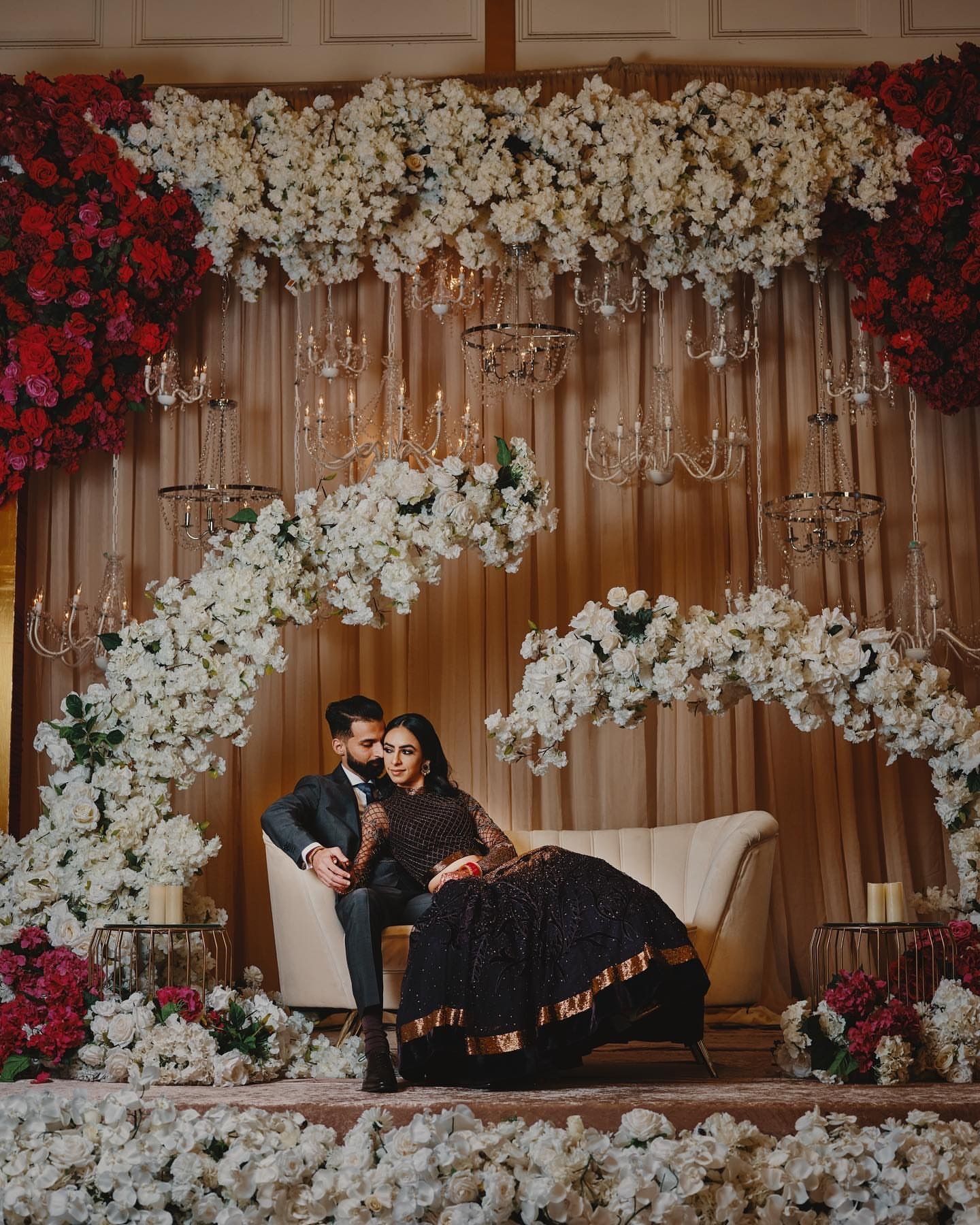 White Floral Engagement Stage Decoration
