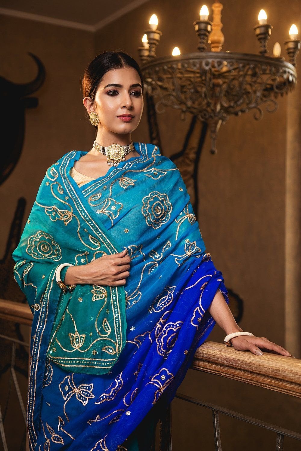 Georgette Zardozi Saree Rajputi Bridal Poshak with Prices