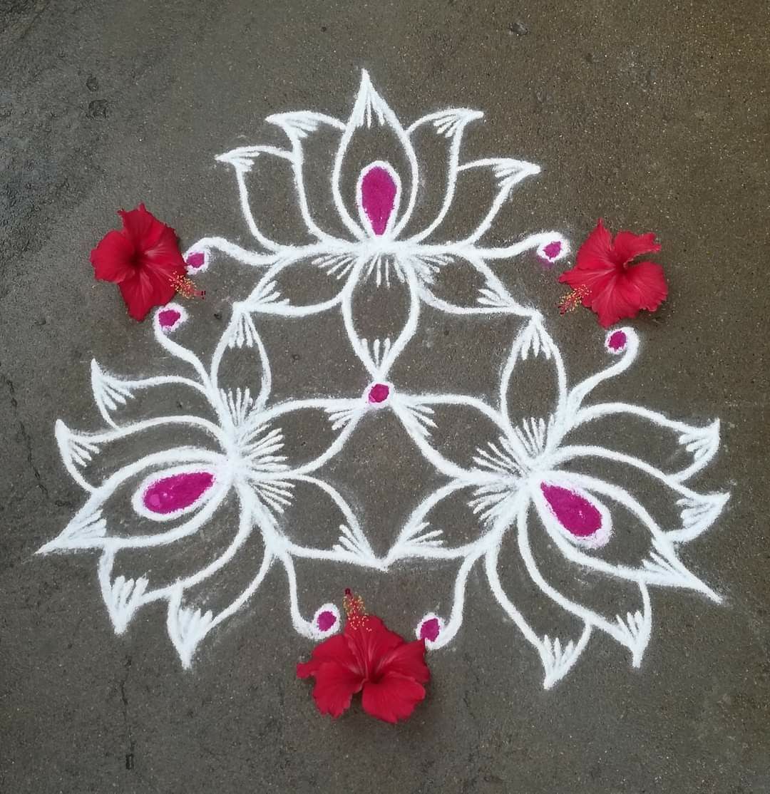 Chukki Rangoli Designs with Lotus flowers