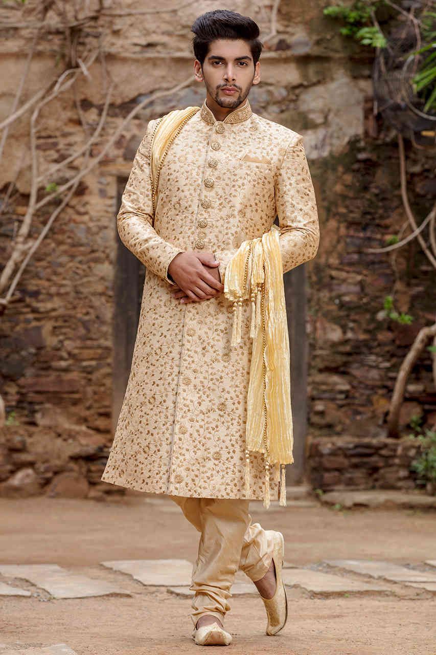 Beige Dulhe ki Sherwani with Zardozi Work