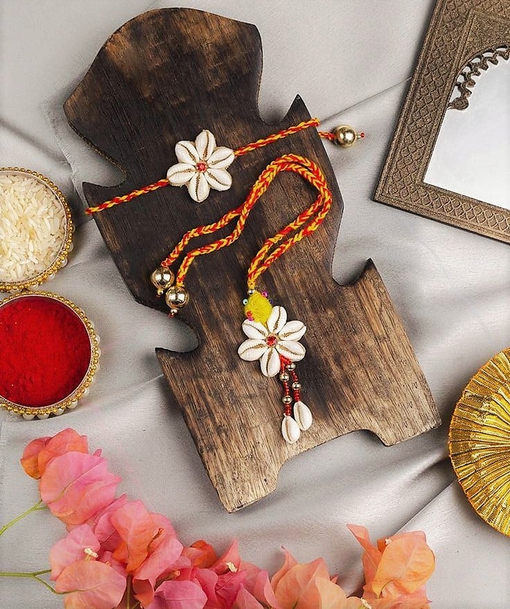 Shell Flower Embroidered Rakhi making