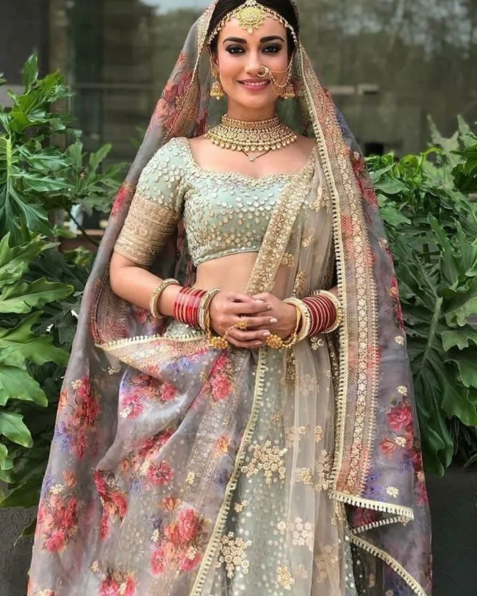 Double Dupatta Bridal Lehenga Style with one