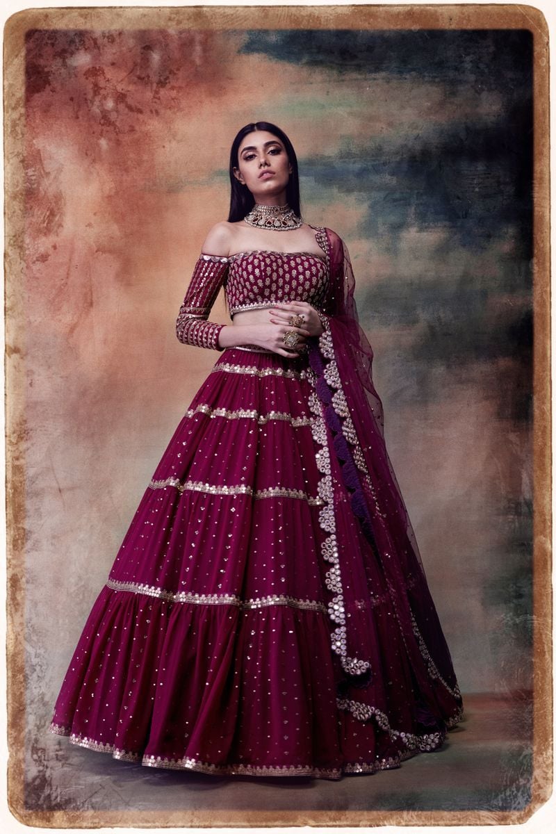 Crop Top Wine Royal Bridal Lehenga