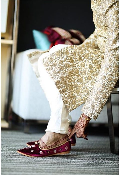 Red and Maroon leave themed Couple Shoes