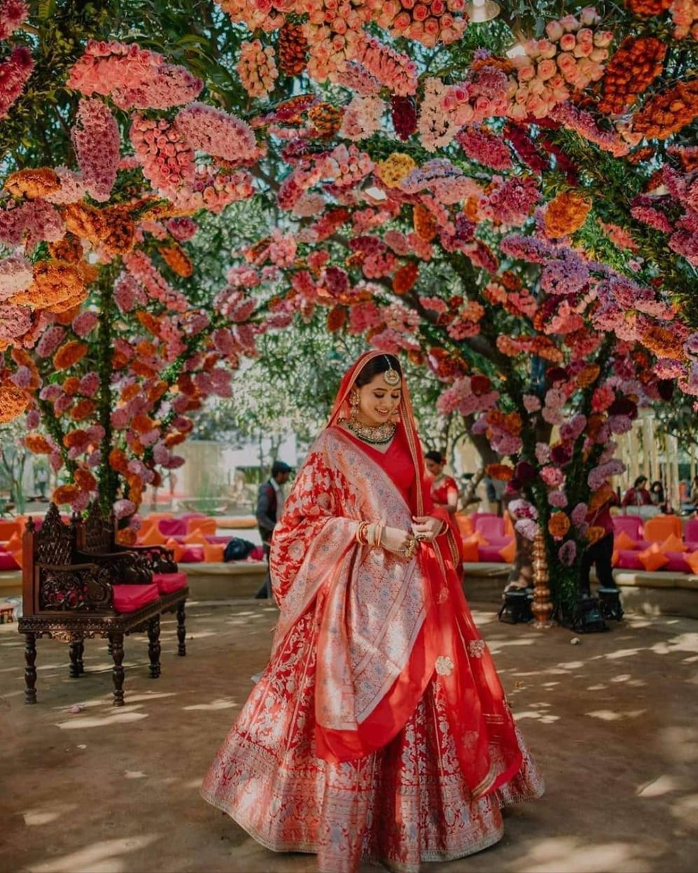 Red Benarasi Lehenga in Bengali Wedding Dress