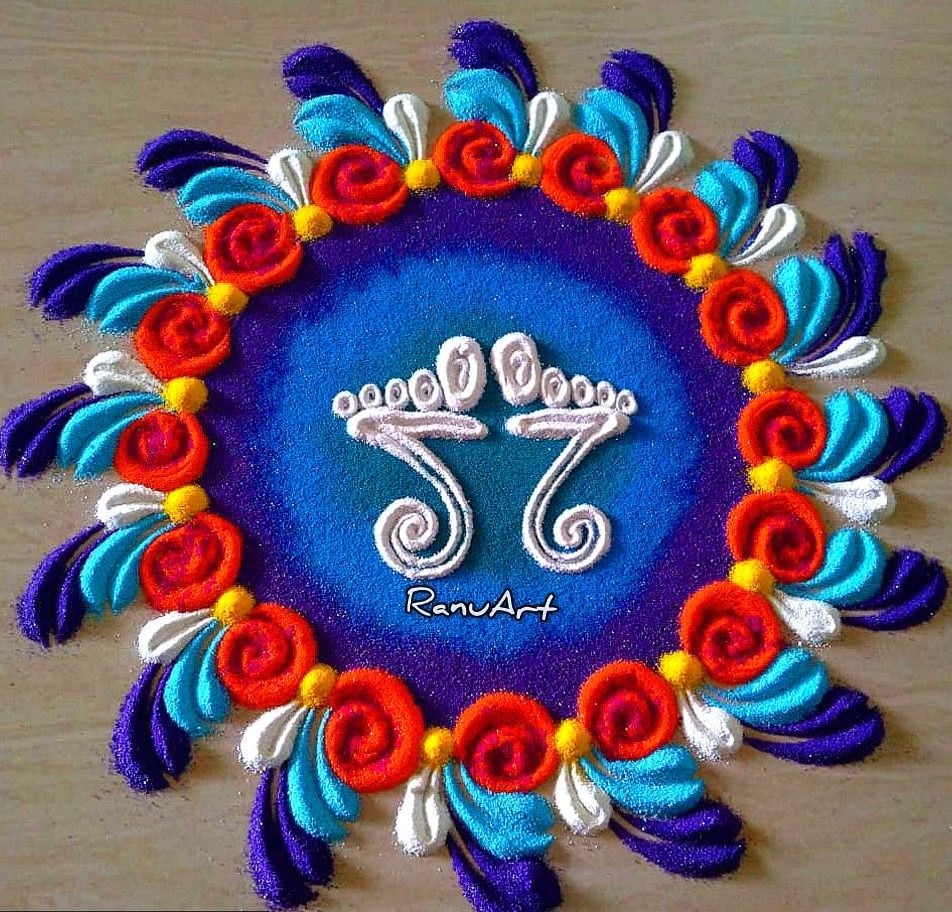 Mahalaxmi Charan Free Hand Simple Rangoli Designs