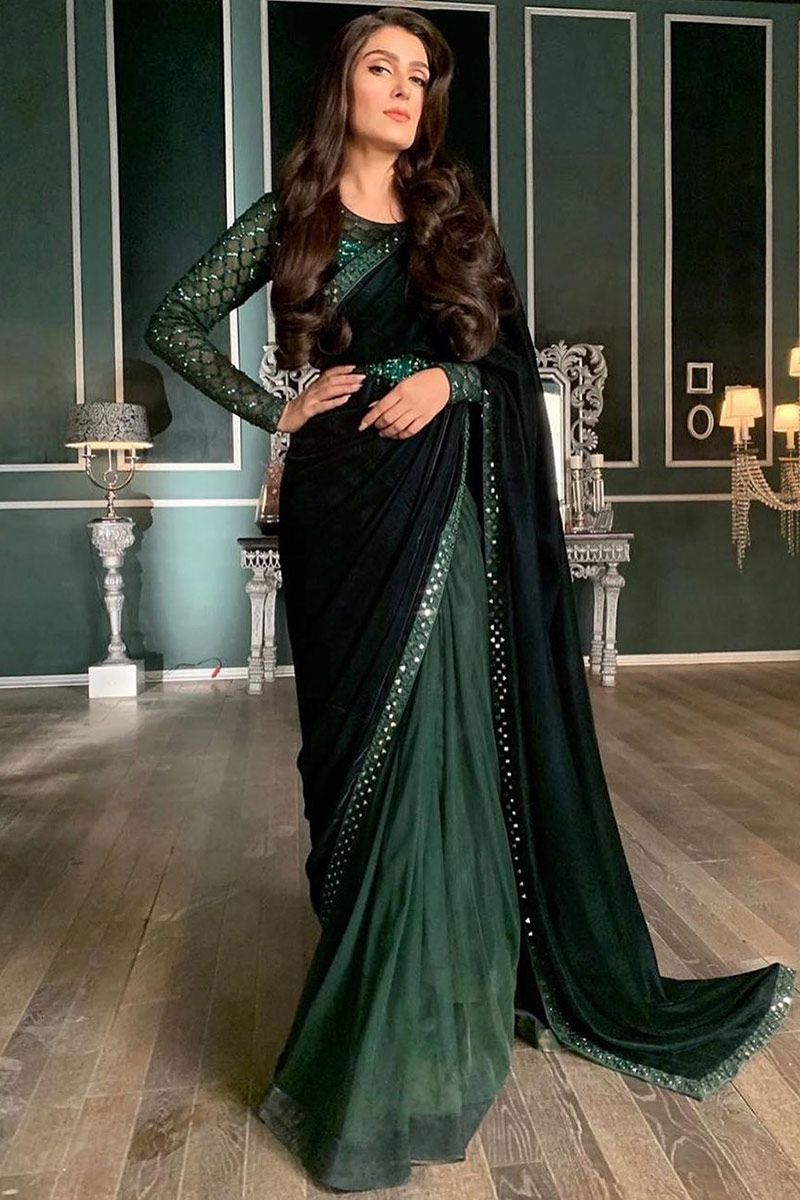 The Sequence Green Bridal Saree