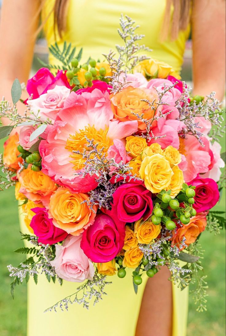 Bouquet in Bright Colors Bridal Bouquets: Carnations and Roses