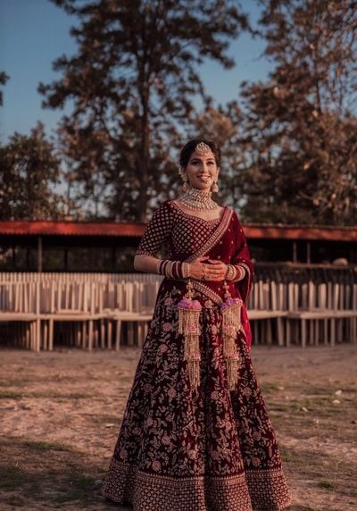 Black and Maroon Bridal Lehenga