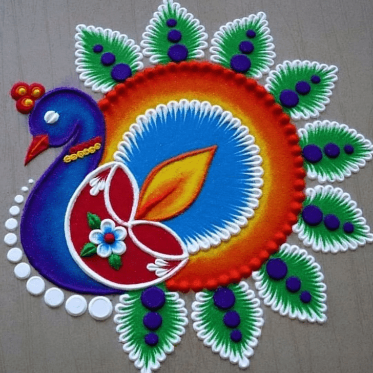Diwali Rangoli in Peacock Theme