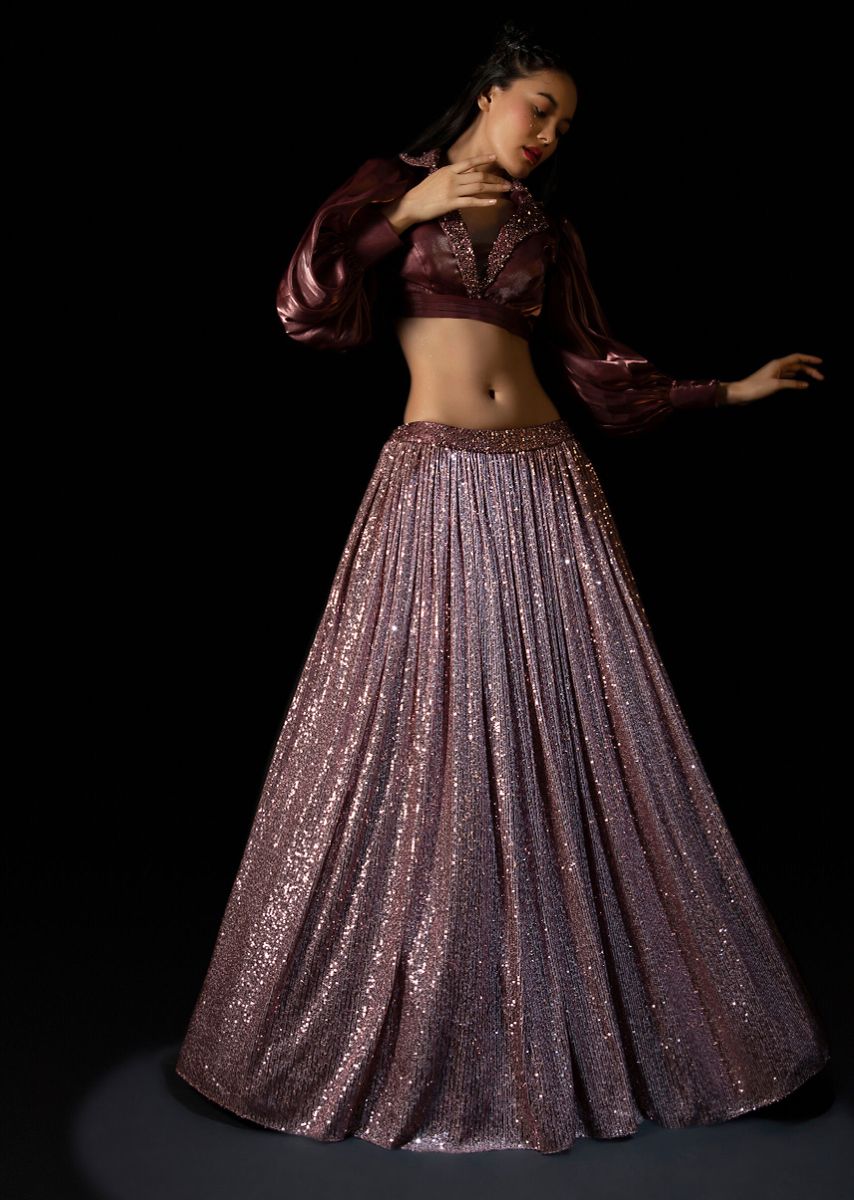 Sequined Skirt Crop Top Lehenga