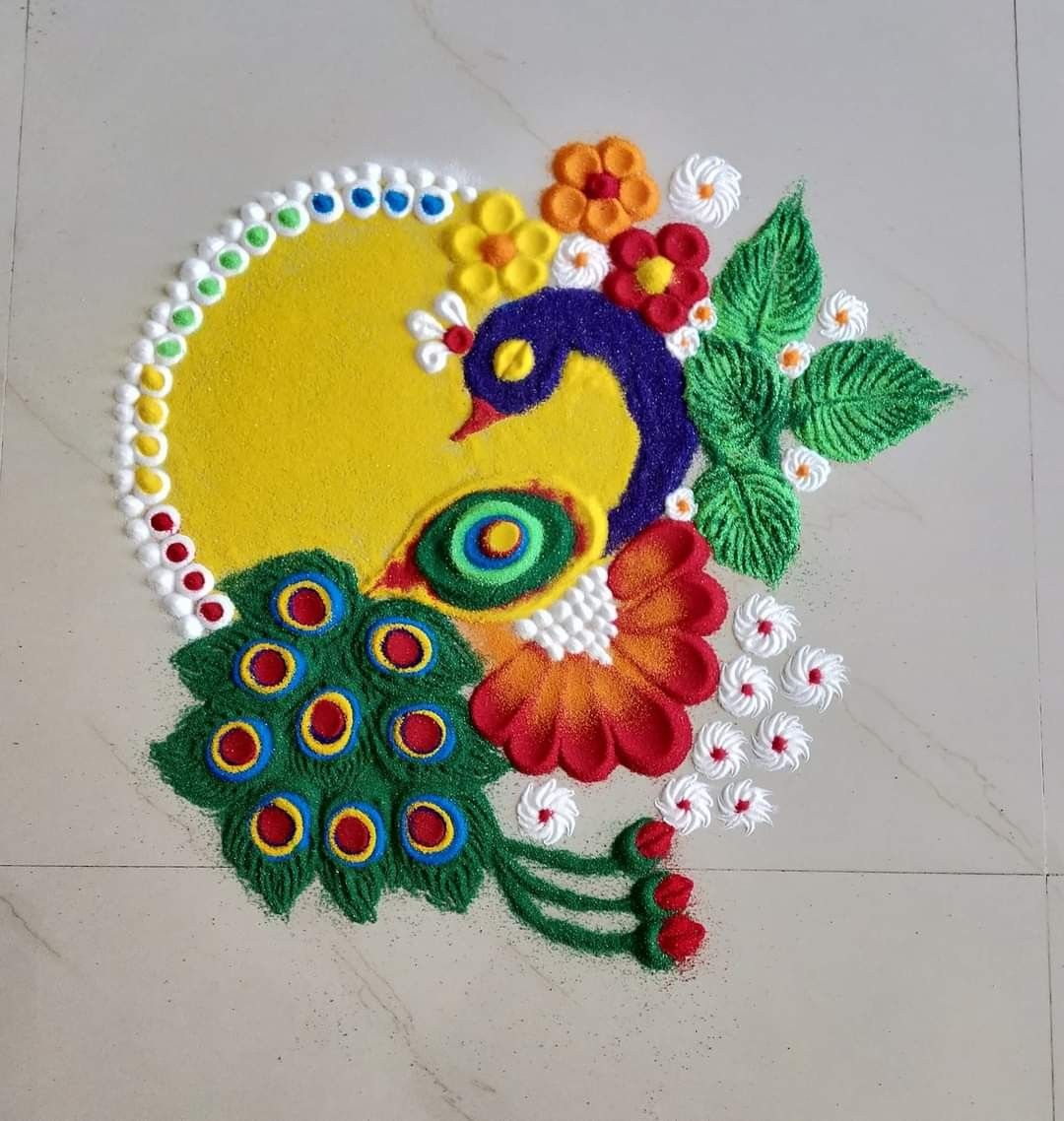 Multi-Coloured Peacock Rangoli Designs