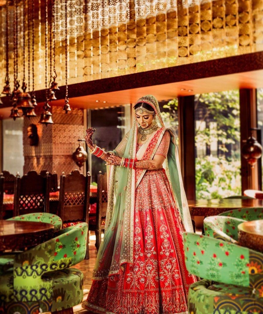The Pink Red and Green Bridal Lehenga