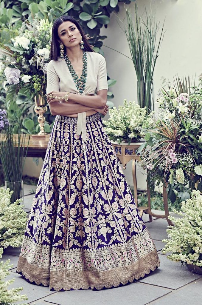 The Stone Studded Modern Banarasi Lehenga Blouse Designs