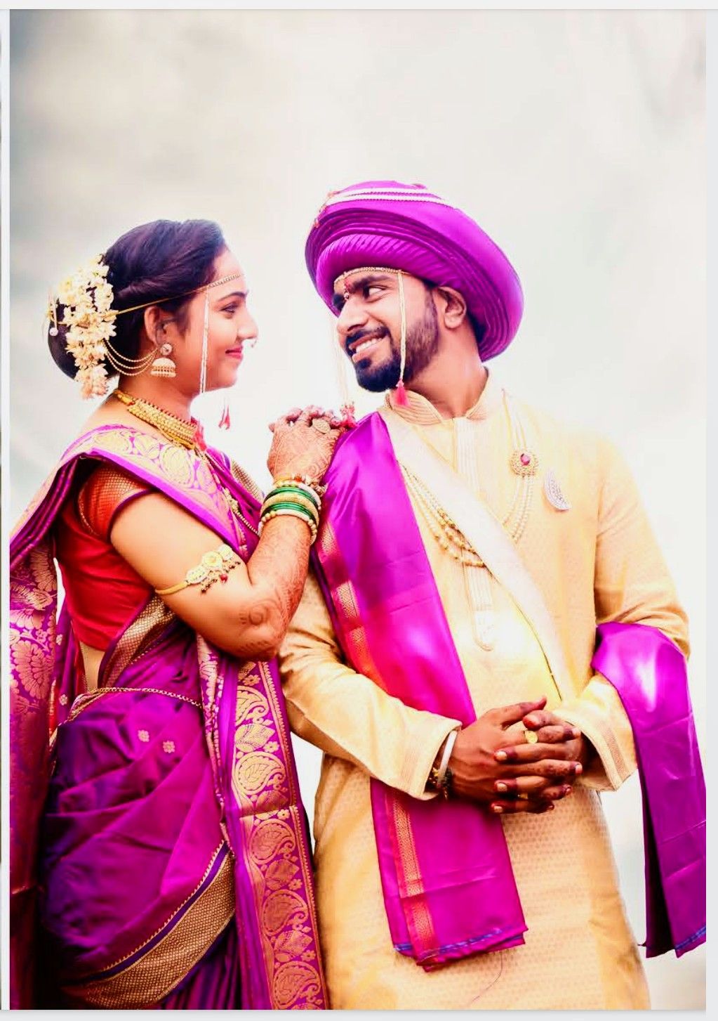 Purple Love Nauvari Marathi Wedding Dress for Couple