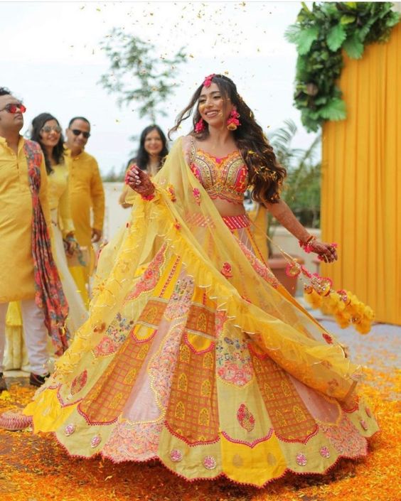 Yellow Lehenga Choli with Net Dupatta Fabric