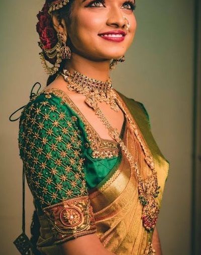 Bridal Green Aari Work Blouse Designs