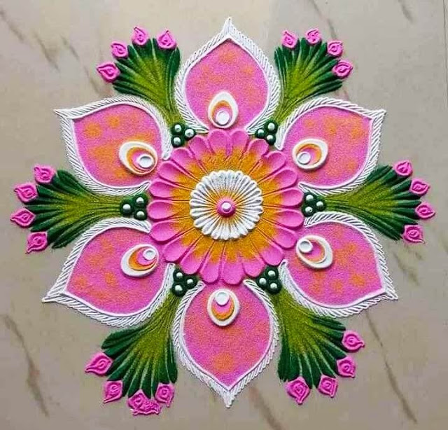Pink Peacock Simple Rangoli Design