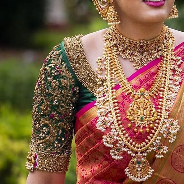 Aari Work Green Bridal Blouse Designs