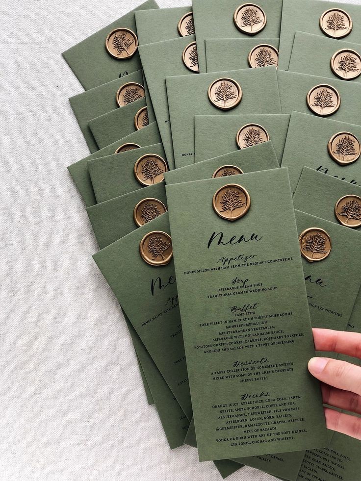 Sage green Bengali wedding menu card